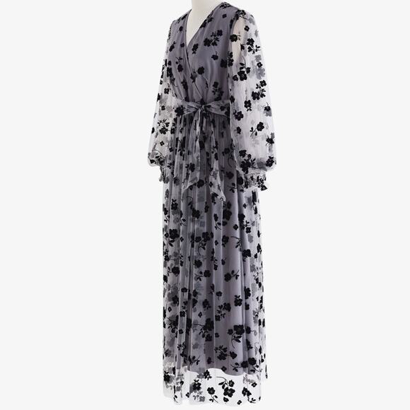 Chicwish Fairy Goth Mesh Faux Wrap Dress M Dark Floral Romantic Whimsigoth NEW - Picture 4 of 13